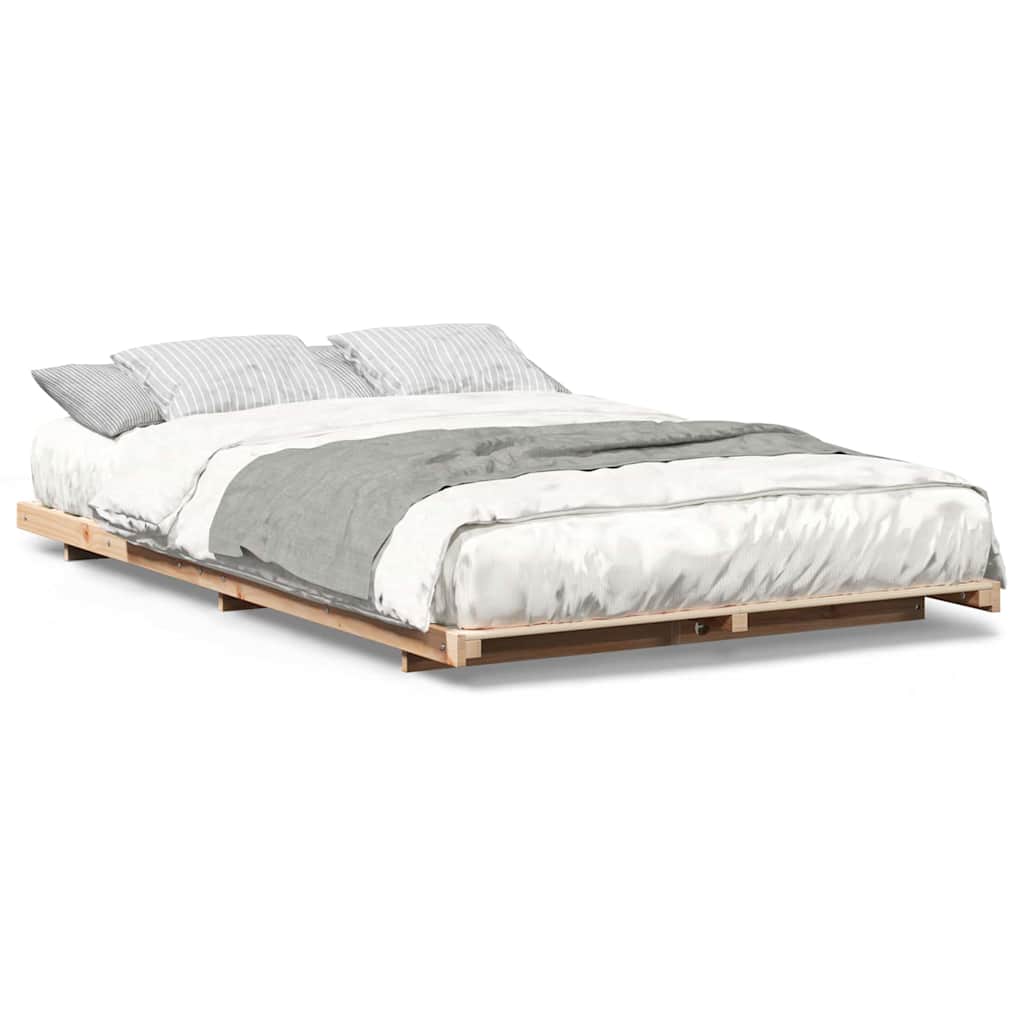Gulv Seng Ramme Brun 135 190 Cm Massivt Fyrretræ - Billede 4