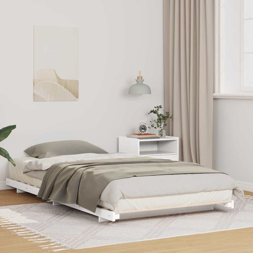 Gulv Seng Ramme Hvid 90 190 Cm Massivt Fyrretræ - Hovedbillede
