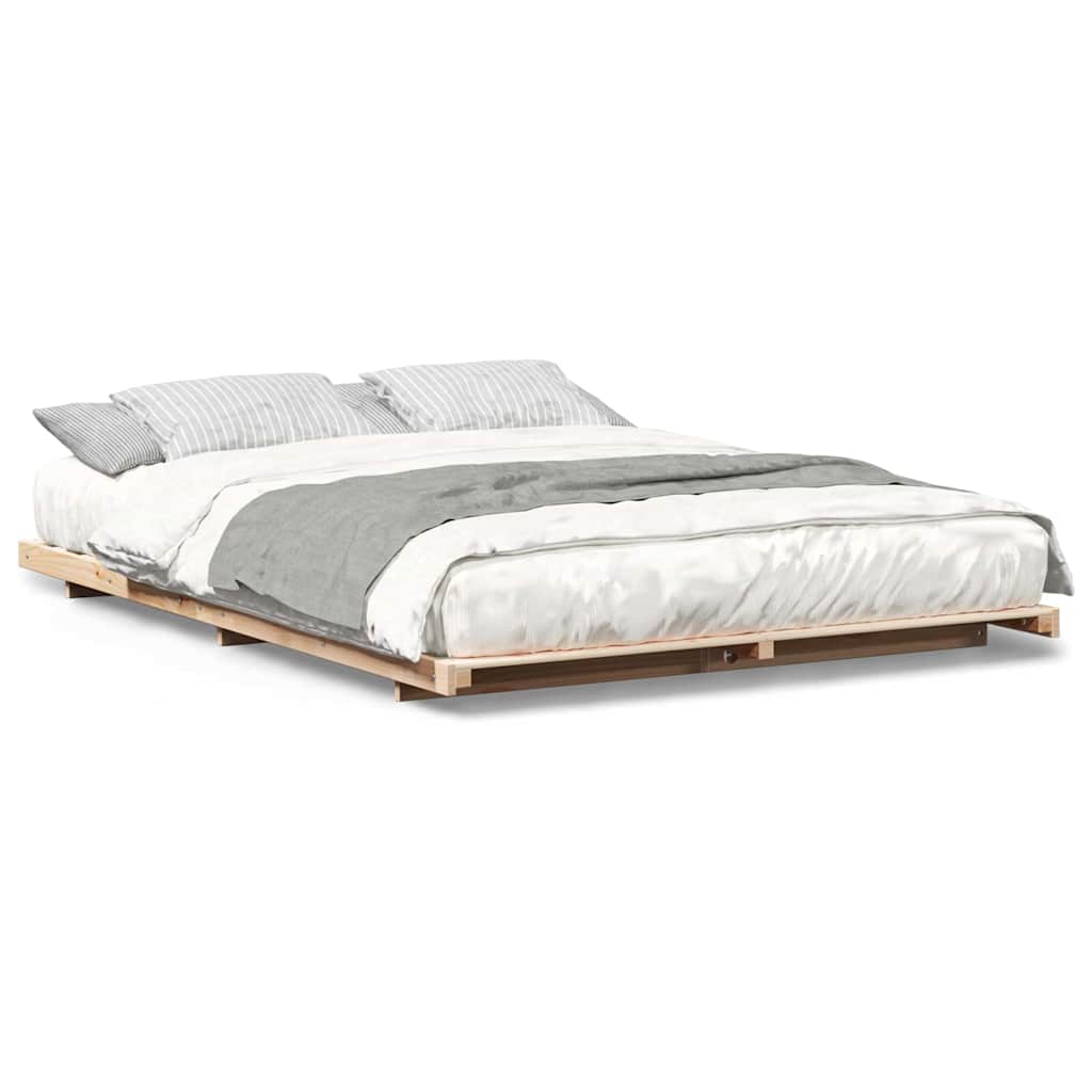 Gulv Seng Ramme Brun 140 210 Cm Massivt Fyrretræ - Billede 4
