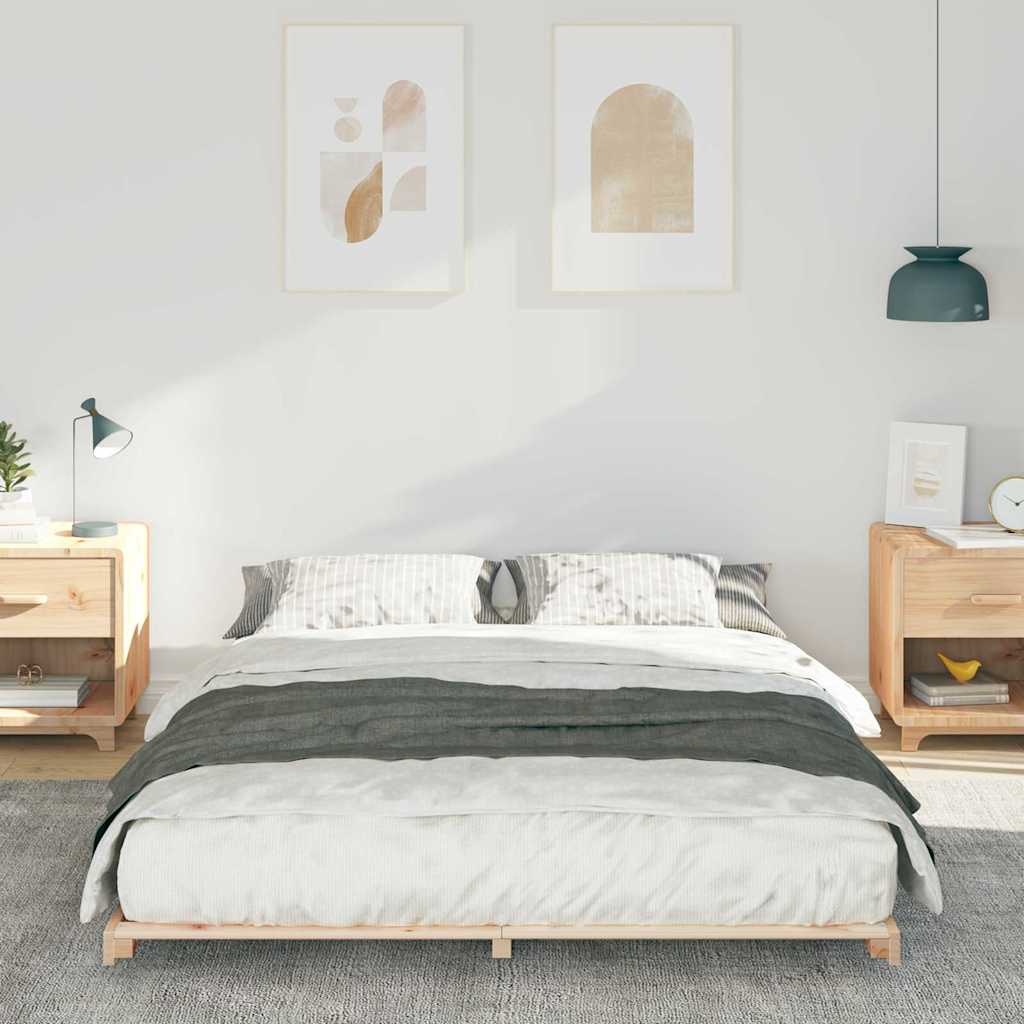 Gulv Seng Ramme Brun 140 220 Cm Massivt Fyrretræ - Billede 5