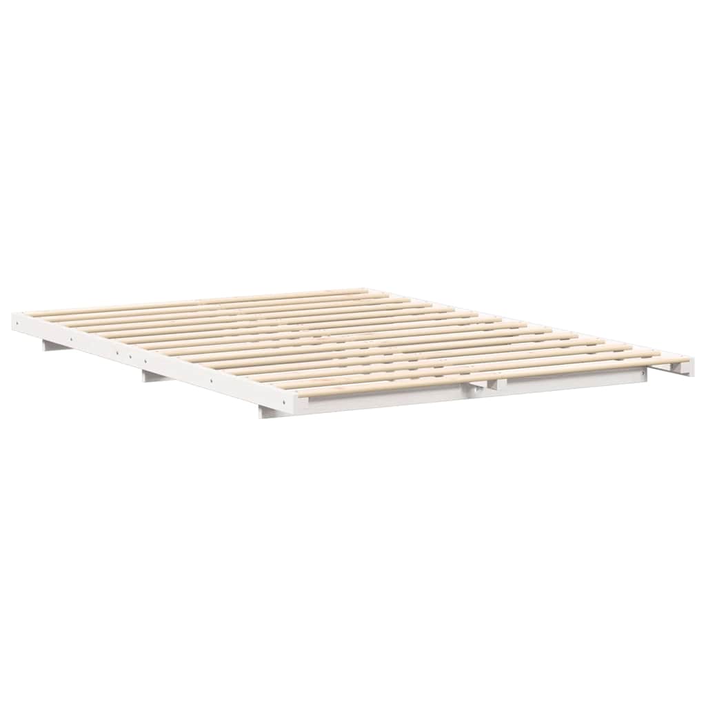 Gulv Seng Ramme Hvid 160 220 Cm Massivt Fyrretræ - Billede 2