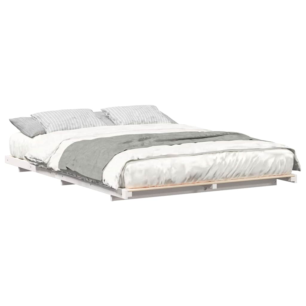 Gulv Seng Ramme Hvid 160 220 Cm Massivt Fyrretræ - Billede 3