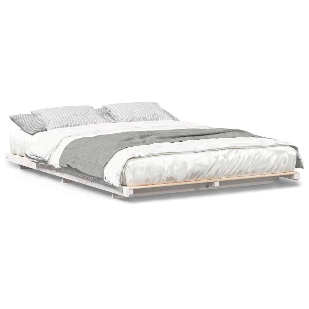 Gulv Seng Ramme Hvid 160 220 Cm Massivt Fyrretræ - Billede 4