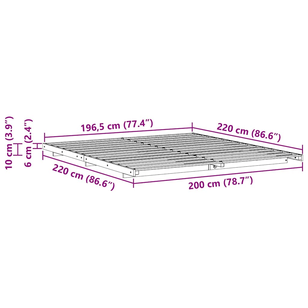 Gulv Seng Ramme Hvid 200 220 Cm Massivt Fyrretræ - Billede 10