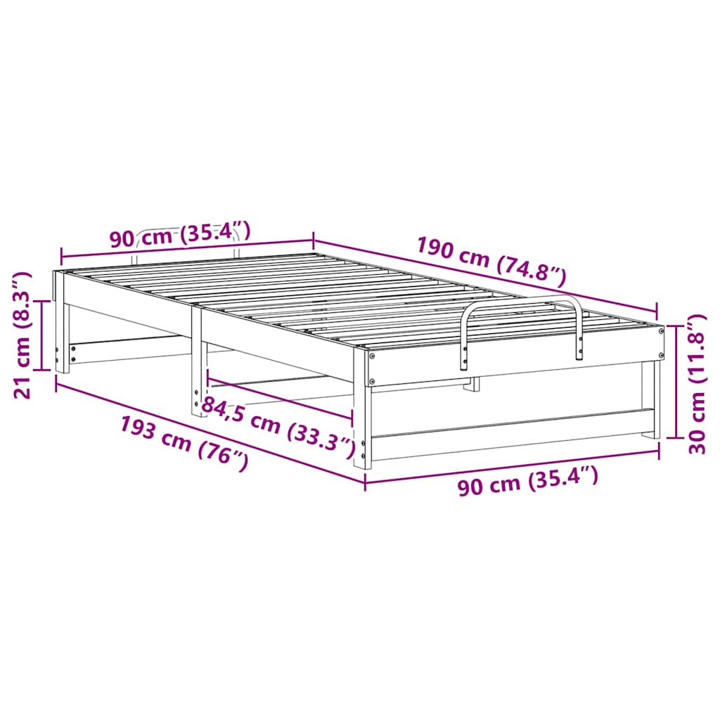 Sengestel Med Bærehåndtag Hvid Massivt Fyrretræ - Billede 10