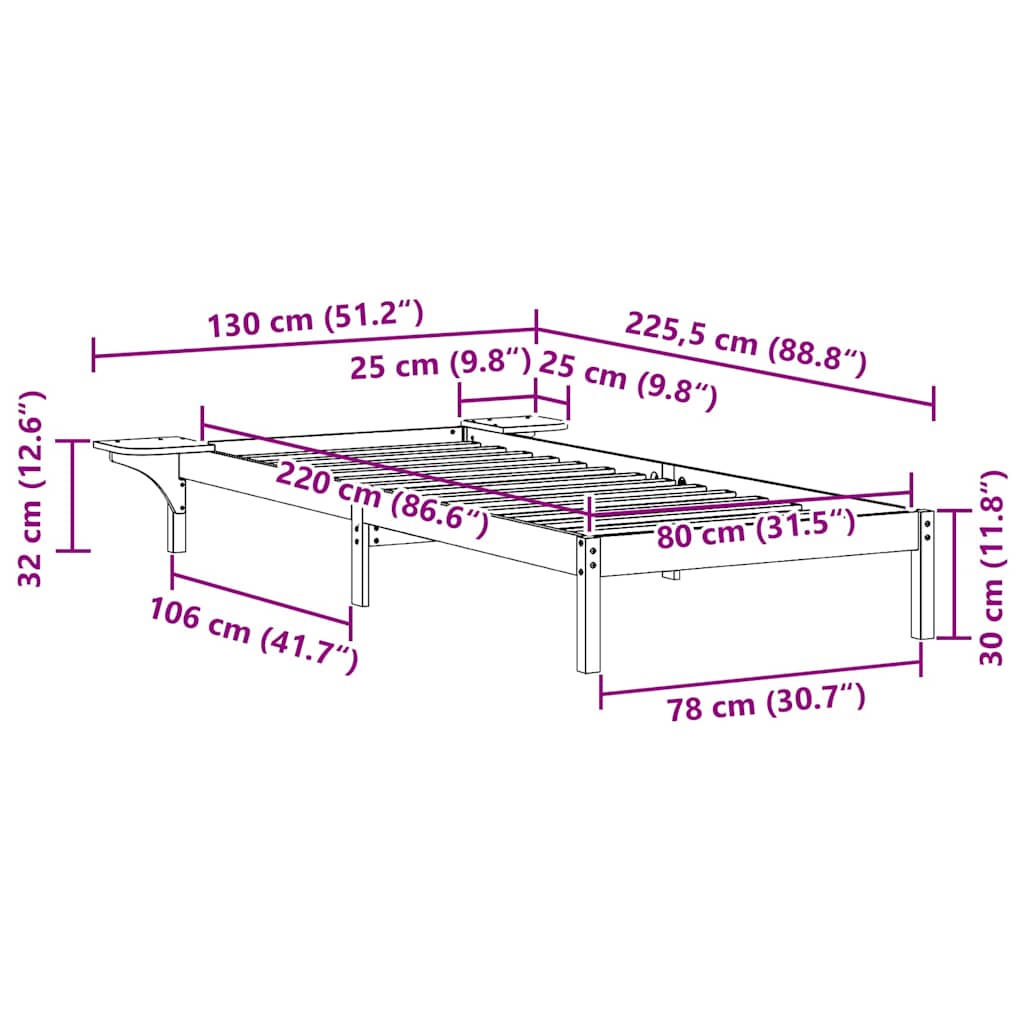 Sengestel Med Sideborde 80 X 220 Cm Massiv Fyrretræ - Billede 11