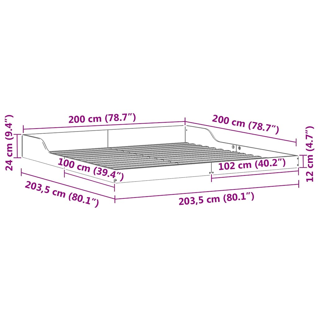 Sengestel Hvid 200 X 200 Cm Massivt Fyrretræ - Billede 10