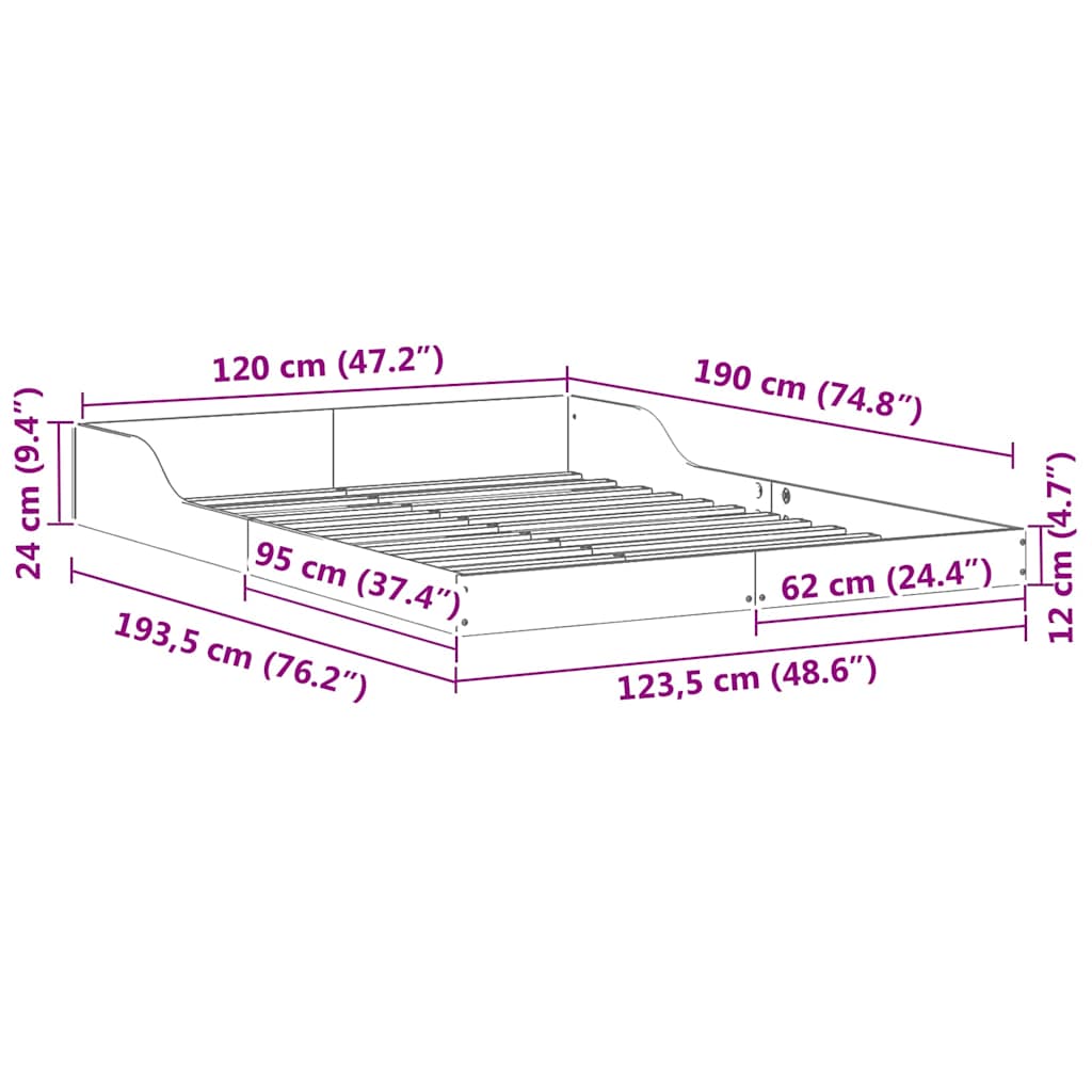 Sengestel Brun 120 190 Cm Massivt Fyrretræ - Billede 10