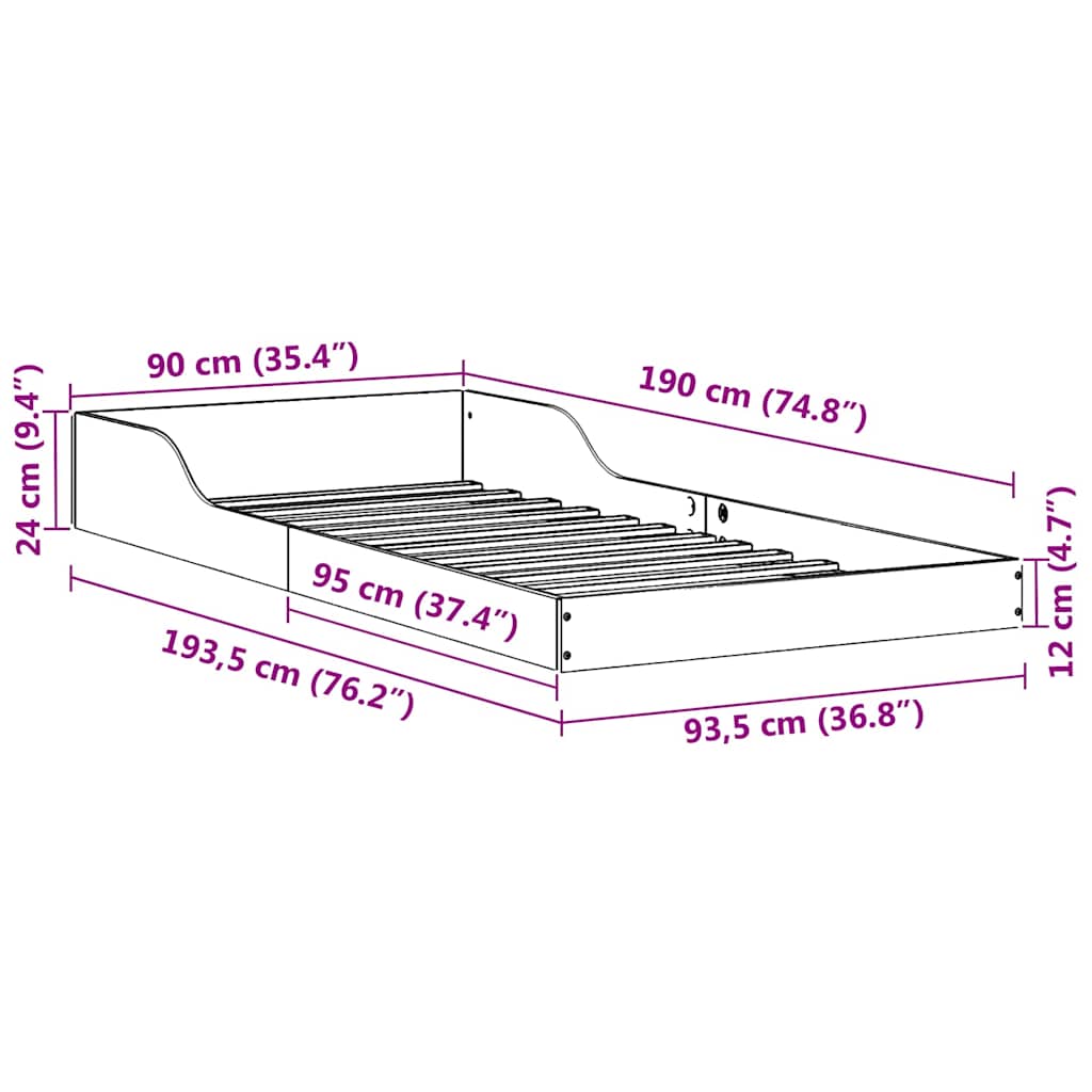 Sengestel Hvid Massivt Fyrretræ - Billede 10