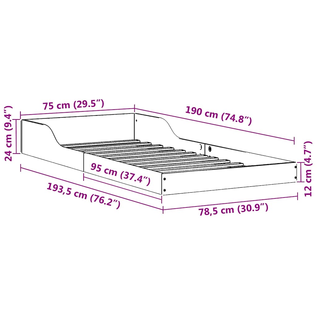 Sengestel Hvid 75 X 190 Cm Massivt Fyrretræ - Billede 10