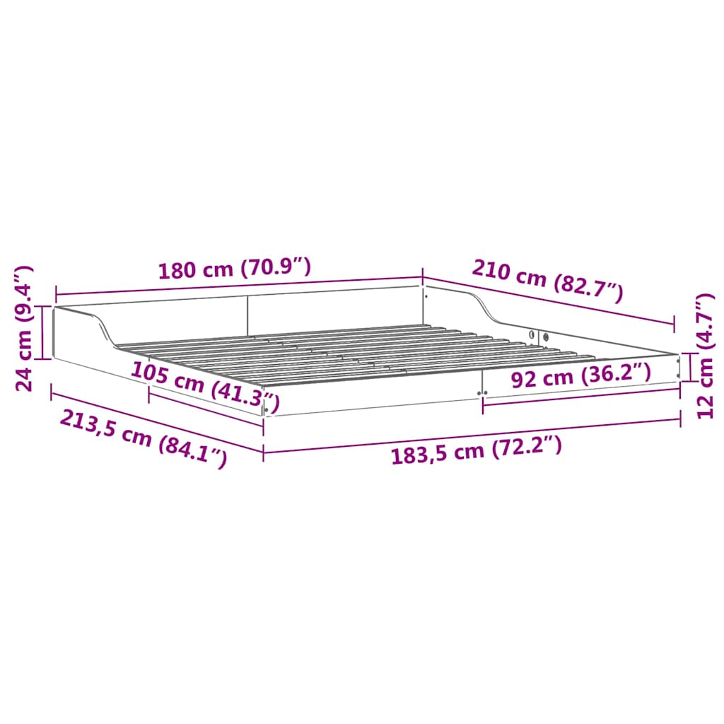 Sengestel Hvid 180 X 210 Cm Massivt Fyrretræ - Billede 10