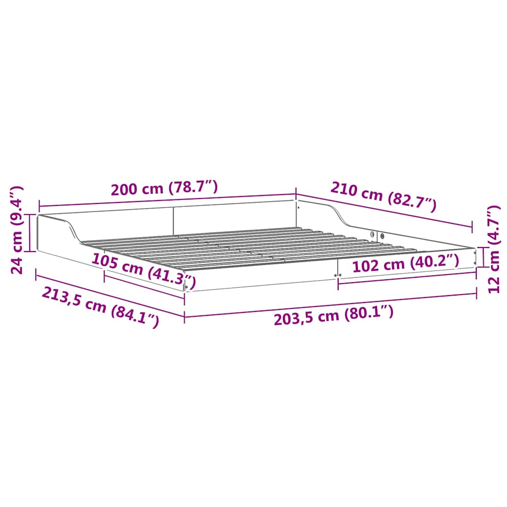 Sengestel Hvid 200 X 210 Cm Massivt Fyrretræ - Billede 10