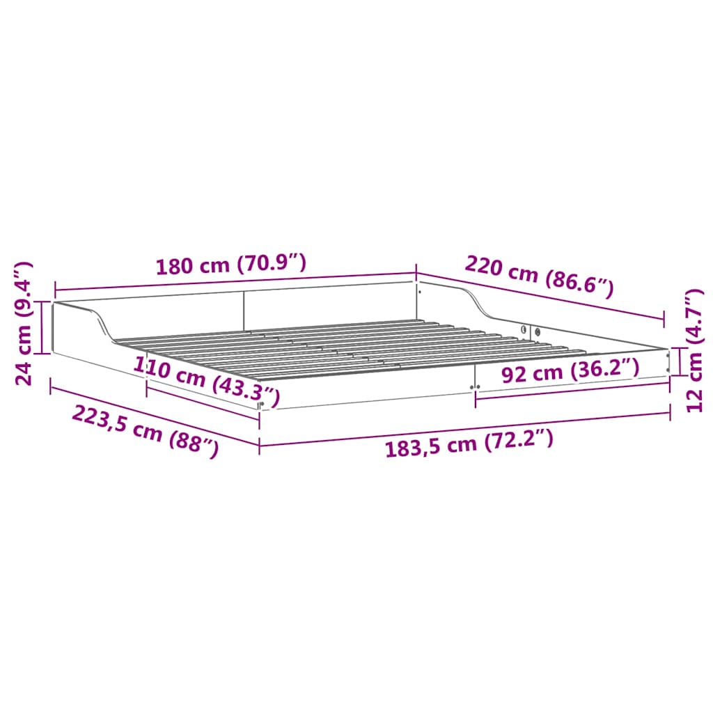 Sengestel Hvid 180 X 220 Cm Massivt Fyrretræ - Billede 10