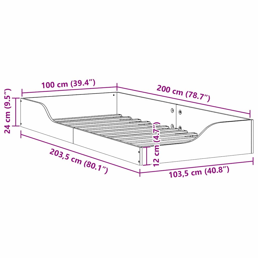 Gulv Seng Ramme Brun 100 X 200 Cm Massivt Fyrretræ - Billede 10