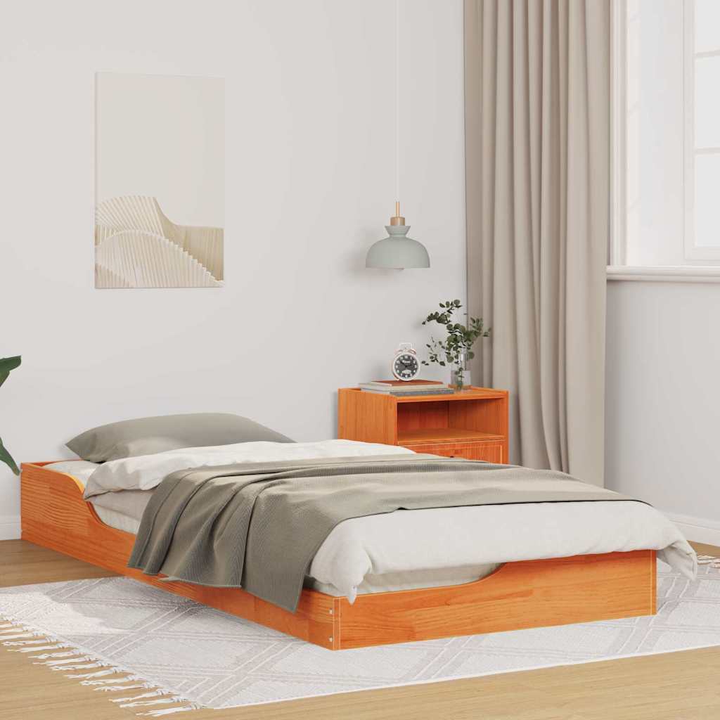 Gulv Seng Ramme Gyldenbrun 100 X 200 Cm Massivt Fyrretræ - Hovedbillede