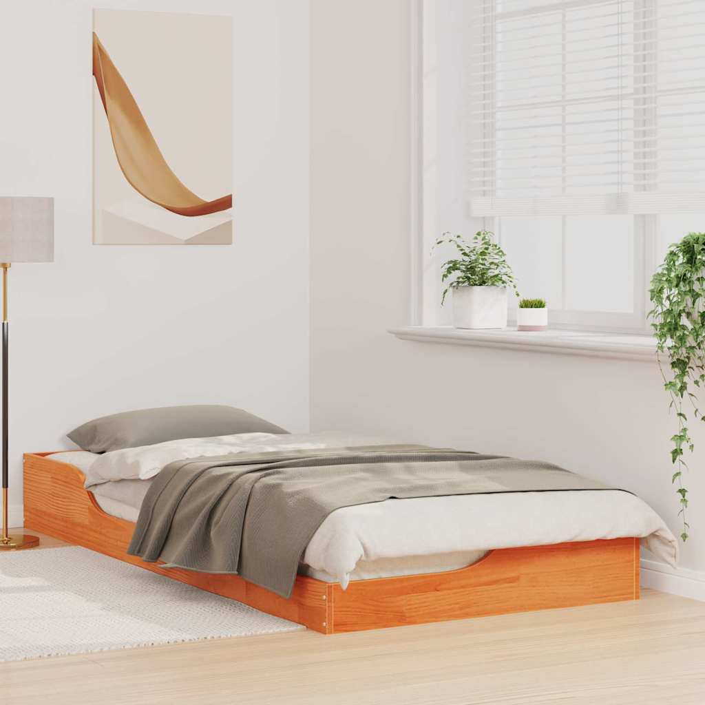 Gulv Seng Ramme Gyldenbrun 100 X 200 Cm Massivt Fyrretræ - Billede 4