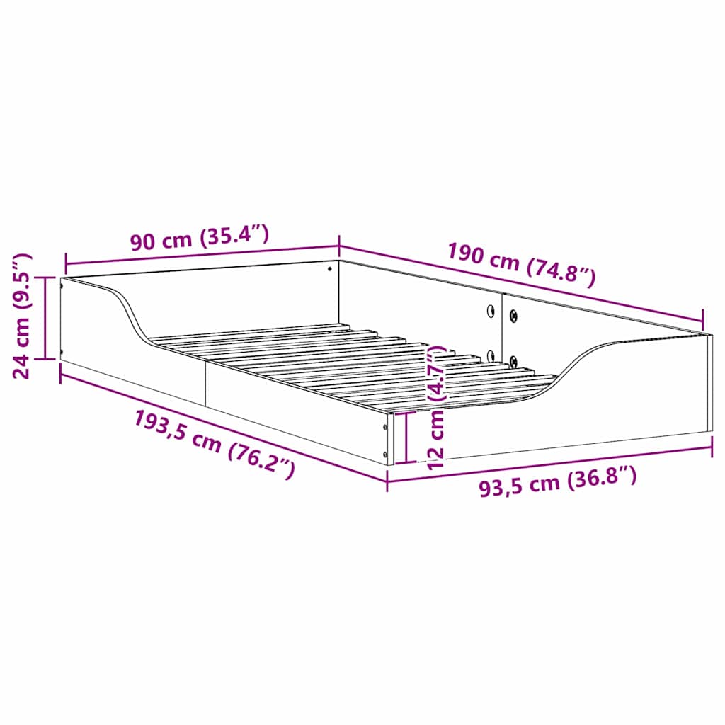 Gulv Seng Ramme Brun 90 X 190 Cm Massivt Fyrretræ - Billede 10