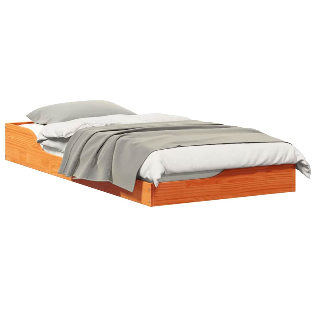 Gulv Seng Ramme Gyldenbrun 90 X 190 Cm Massivt Fyrretræ - Billede 3
