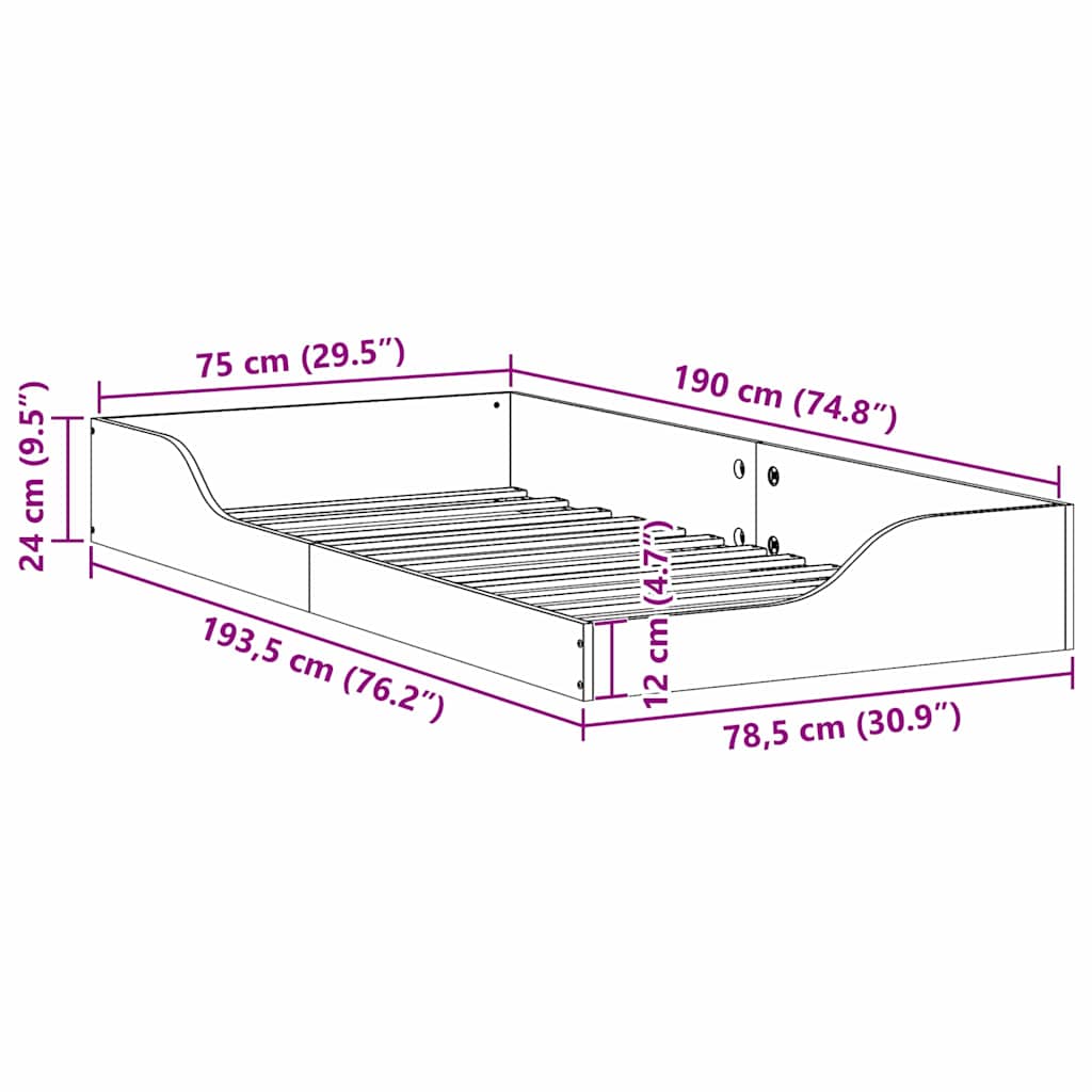 Gulv Seng Ramme Brun 75 X 190 Cm Massivt Fyrretræ - Billede 10