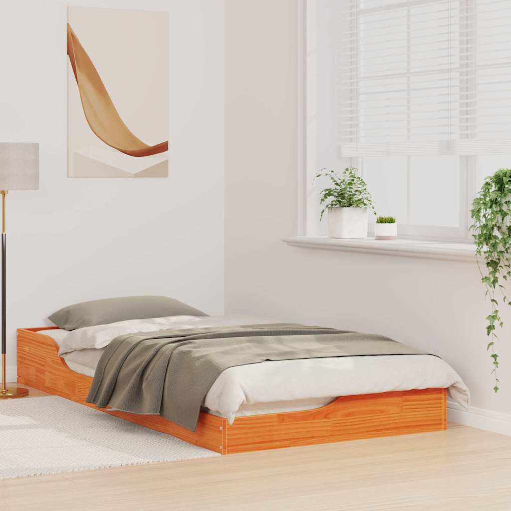 Gulv Seng Ramme Gyldenbrun 75 X 190 Cm Massivt Fyrretræ - Billede 4