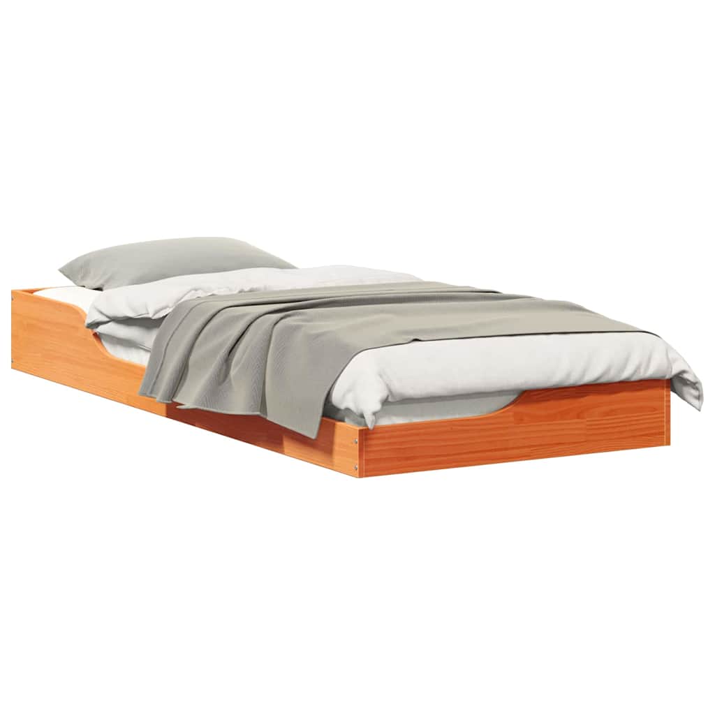 Gulv Seng Ramme Gyldenbrun 90 X 210 Cm Massivt Fyrretræ - Billede 3
