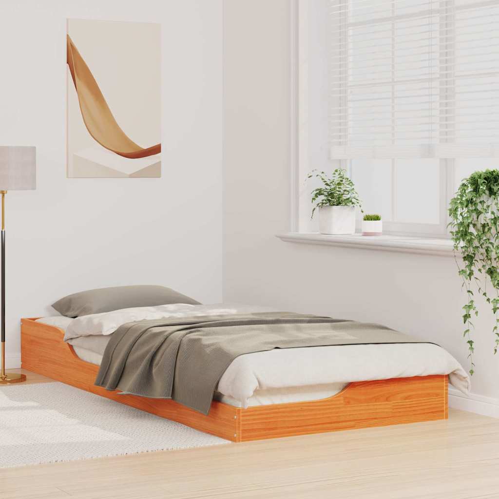 Gulv Seng Ramme Gyldenbrun 100 X 210 Cm Massivt Fyrretræ - Billede 4