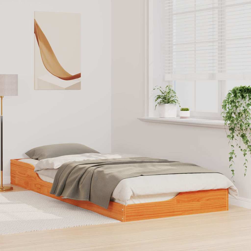Gulv Seng Ramme Gyldenbrun 80 X 220 Cm Massivt Fyrretræ - Billede 4