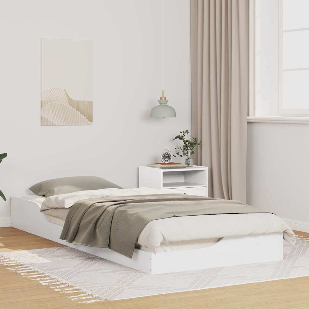 Gulv Seng Ramme Hvid 90 220 Cm Massivt Fyrretræ - Hovedbillede