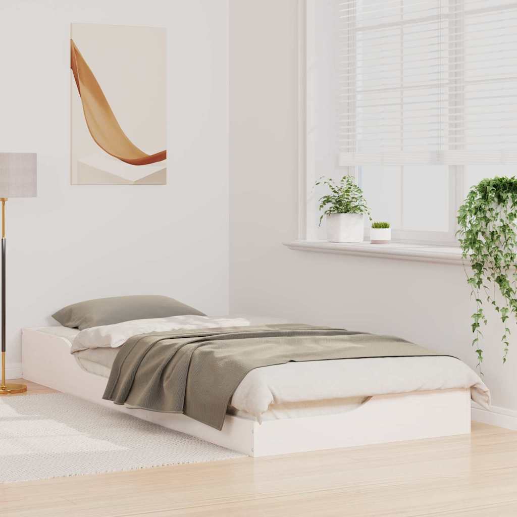 Gulv Seng Ramme Hvid 90 220 Cm Massivt Fyrretræ - Billede 5