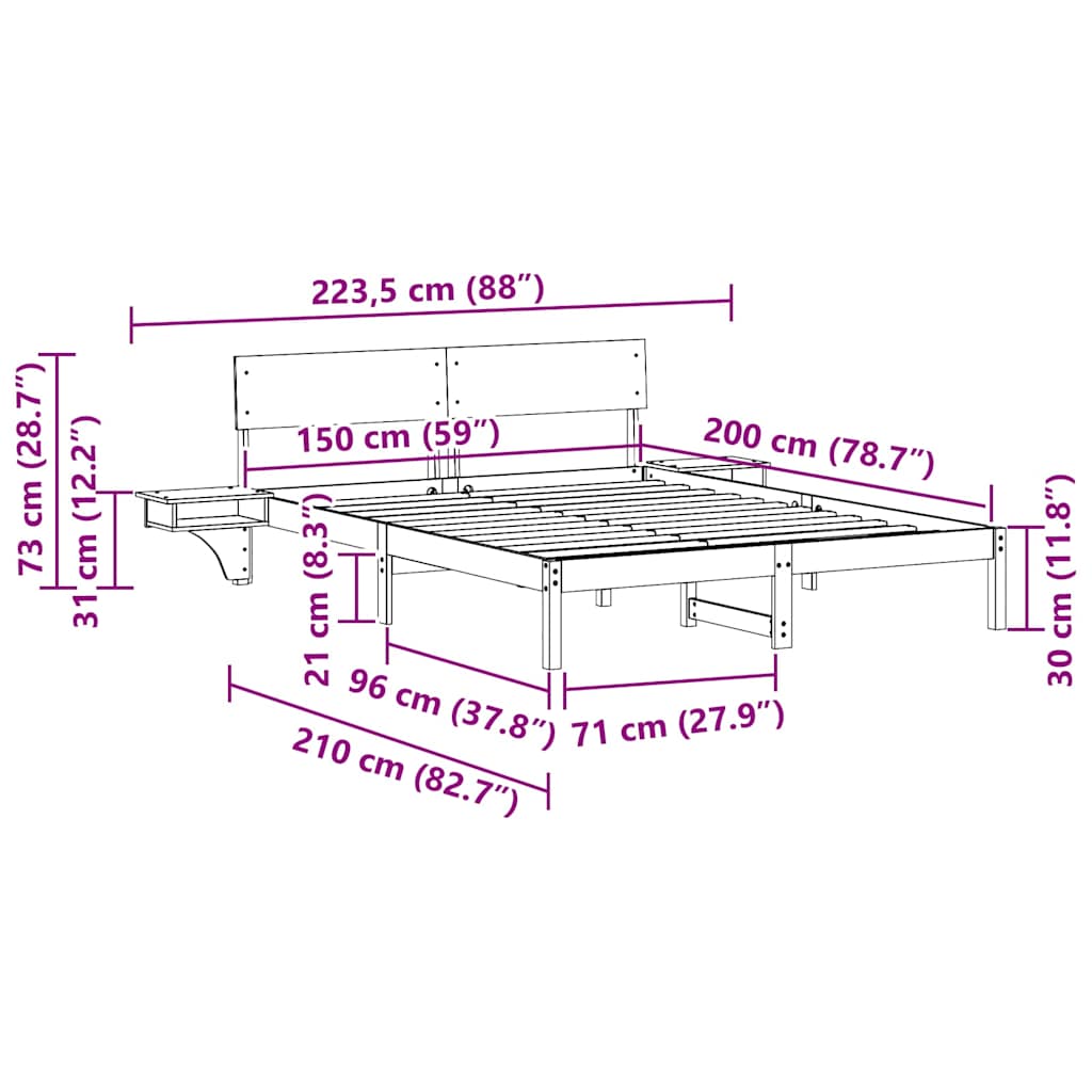 Sengestel Med Sengeborde Med Hovedgærde Hvid Massivt Fyrretræ - Billede 11