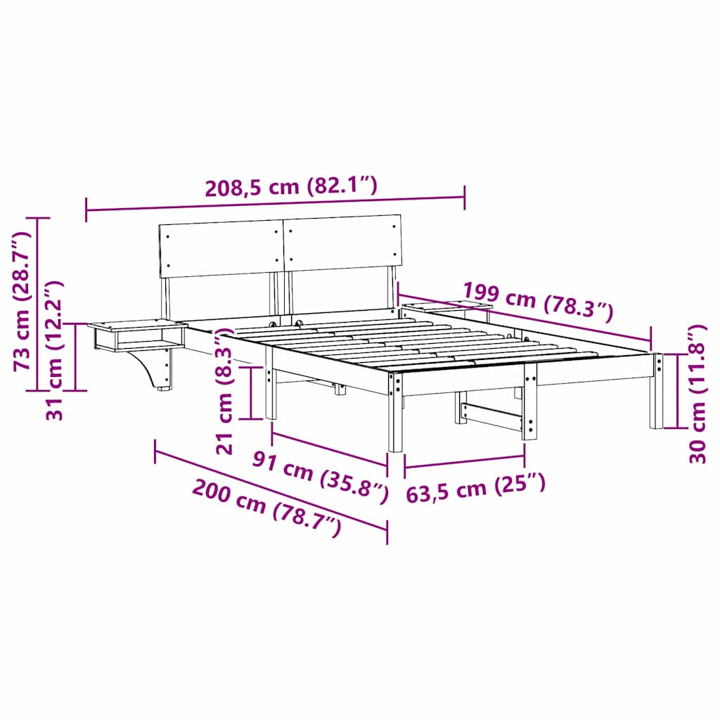 Sengestel Med Sengeborde Med Hovedgærde Brun Massivt Fyrretræ - Billede 11