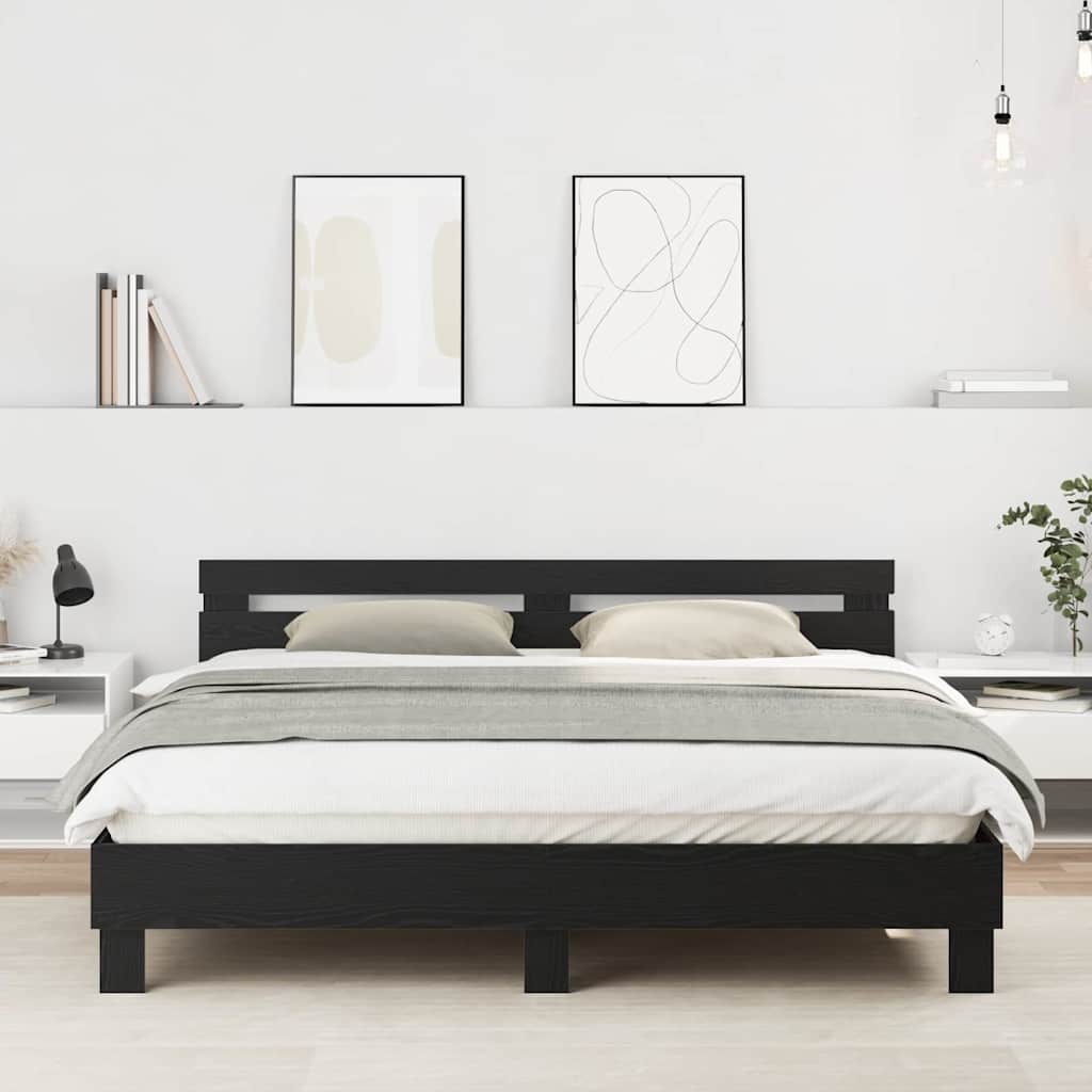 Sengestel Med Hovedgærde Sort Eg 180 X 200 Cm Konstrueret Træ - Hovedbillede