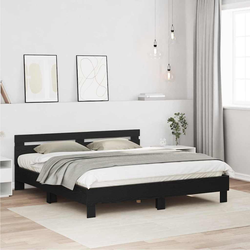 Sengestel Med Hovedgærde Sort Eg 180 X 200 Cm Konstrueret Træ - Billede 4