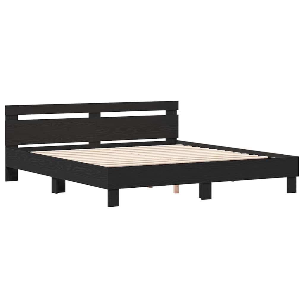 Sengestel Med Hovedgærde Sort Eg 180 X 200 Cm Konstrueret Træ - Billede 2