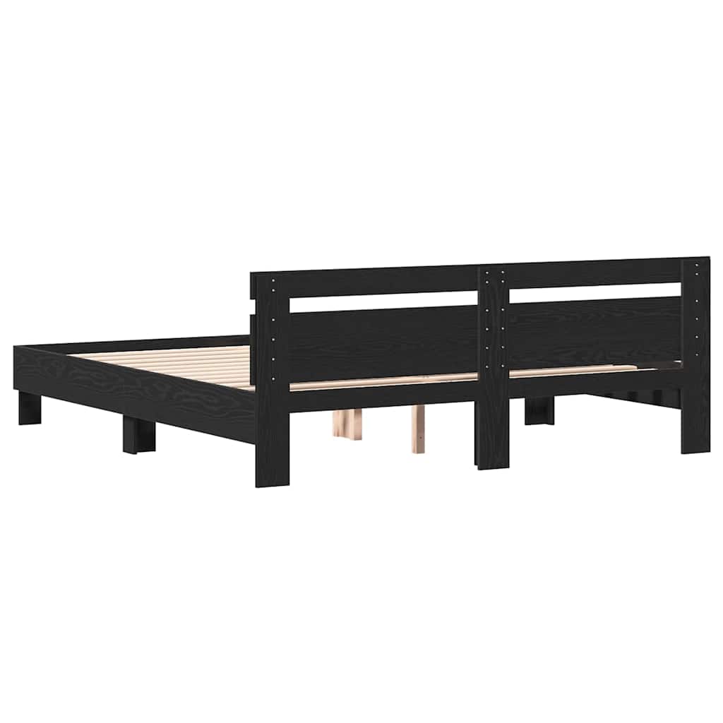 Sengestel Med Hovedgærde Sort Eg 180 X 200 Cm Konstrueret Træ - Billede 7