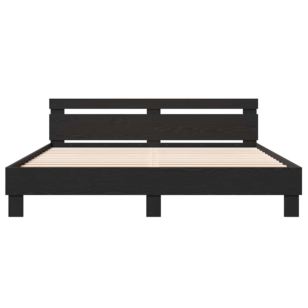 Sengestel Med Hovedgærde Sort Eg 180 X 200 Cm Konstrueret Træ - Billede 5