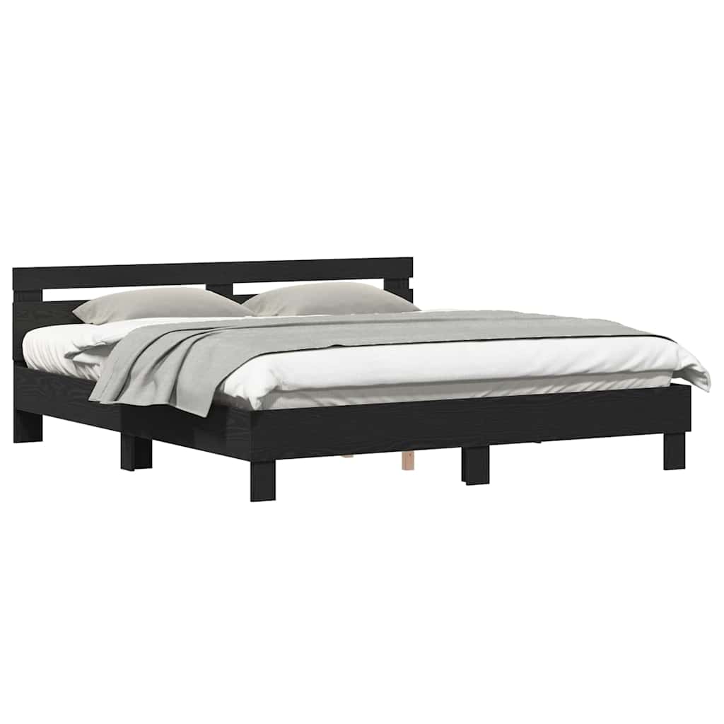 Sengestel Med Hovedgærde Sort Eg 180 X 200 Cm Konstrueret Træ - Billede 3