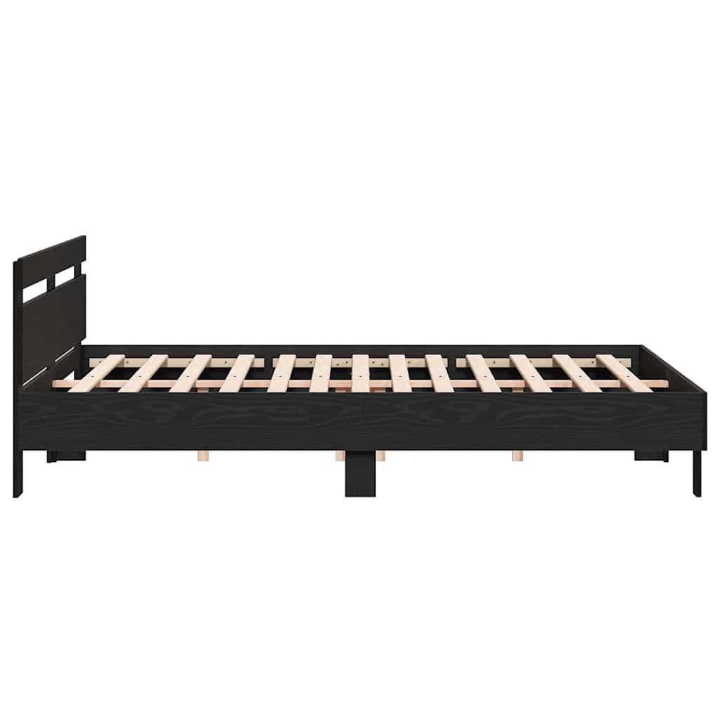 Sengestel Med Hovedgærde Sort Eg 180 X 200 Cm Konstrueret Træ - Billede 6