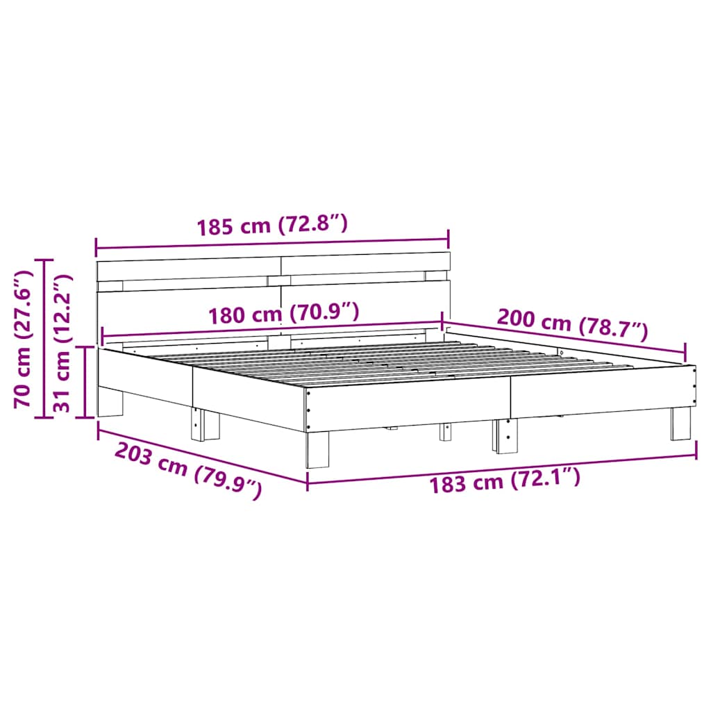 Sengestel Med Hovedgærde Sort Eg 180 X 200 Cm Konstrueret Træ - Billede 11
