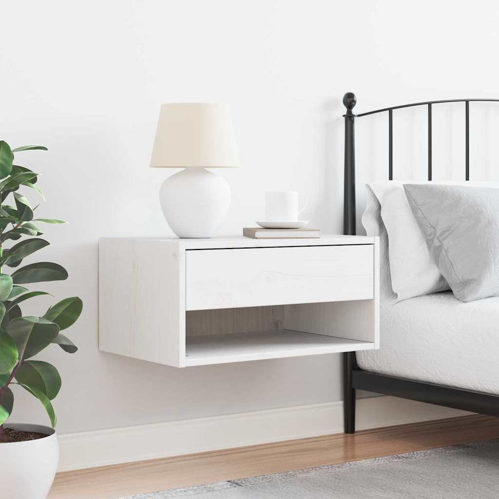 Sengebord Med Skuffe Hvid 50 X 32,5 X 24 Cm Massivt Fyrretræ - Billede 4