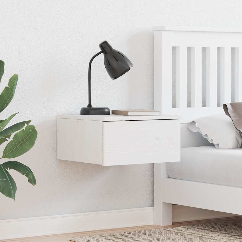 Sengebord Med Skuffe Hvid 37 X 35 X 18,5 Cm Massivt Fyrretræ - Hovedbillede