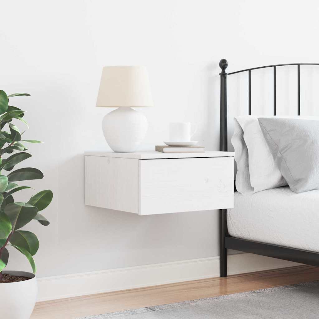Sengebord Med Skuffe Hvid 37 X 35 X 18,5 Cm Massivt Fyrretræ - Billede 4
