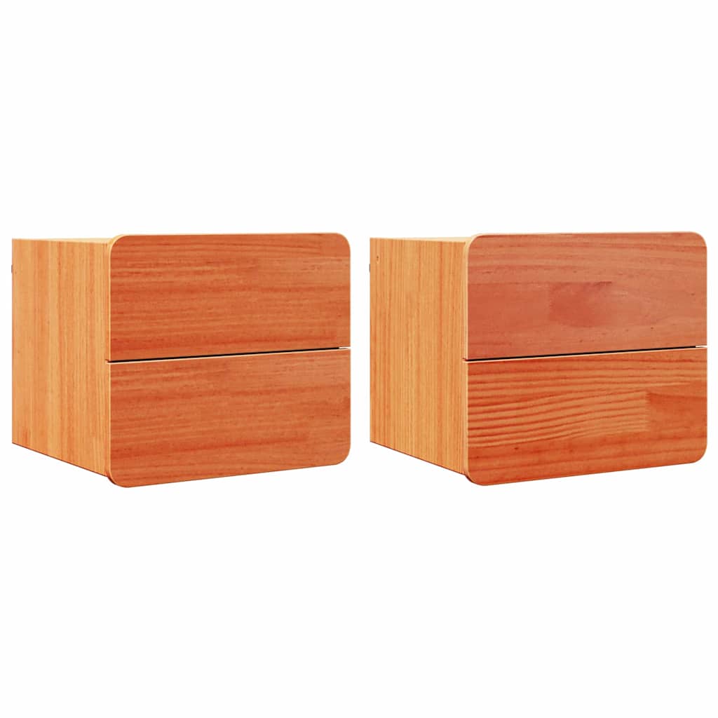 Sengebord 2 Pcs Brun 39 X 34 X 33 Cm Massivt Fyrretræ - Billede 2