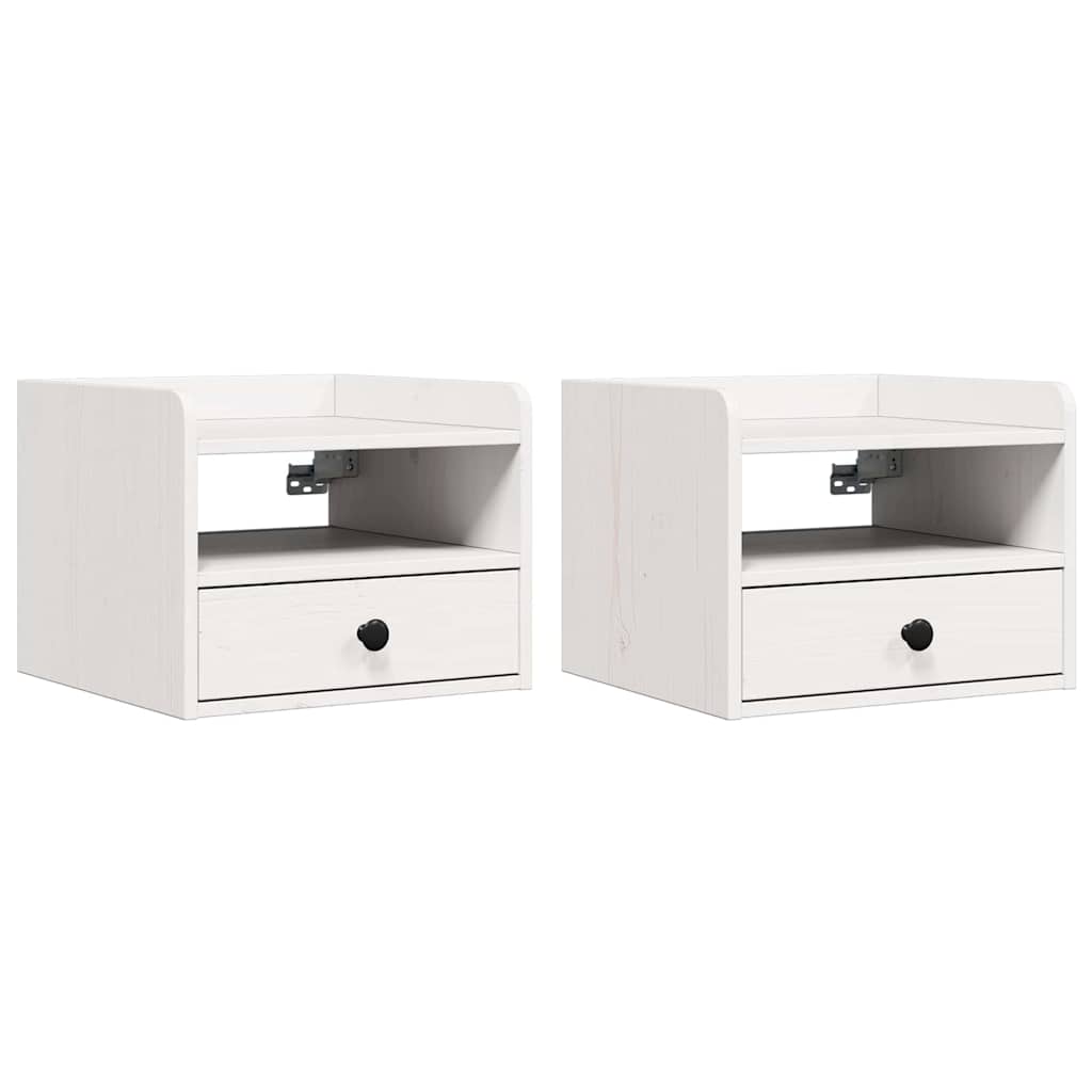 Sengebord 2 Pcs Hvid 38 X 36 X 29.5 Cm Massivt Fyrretræ - Billede 2