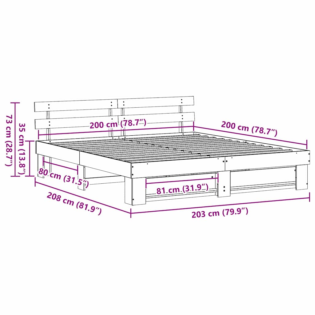 Sengestel Med Hovedgærde Brun 200 X 200 Cm Massivt Fyrretræ - Billede 10