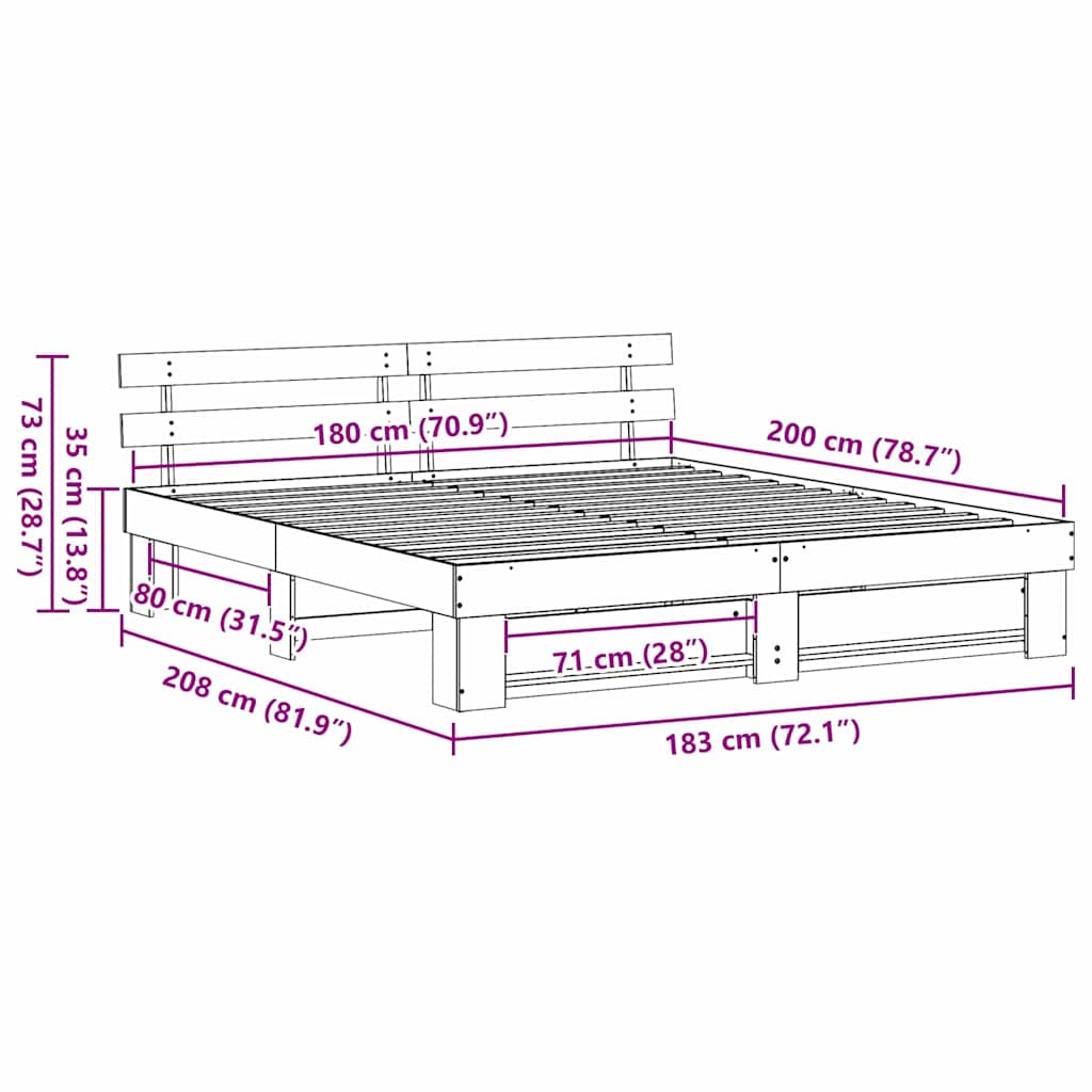 Sengestel Med Hovedgærde Hvid Massivt Fyrretræ - Billede 10