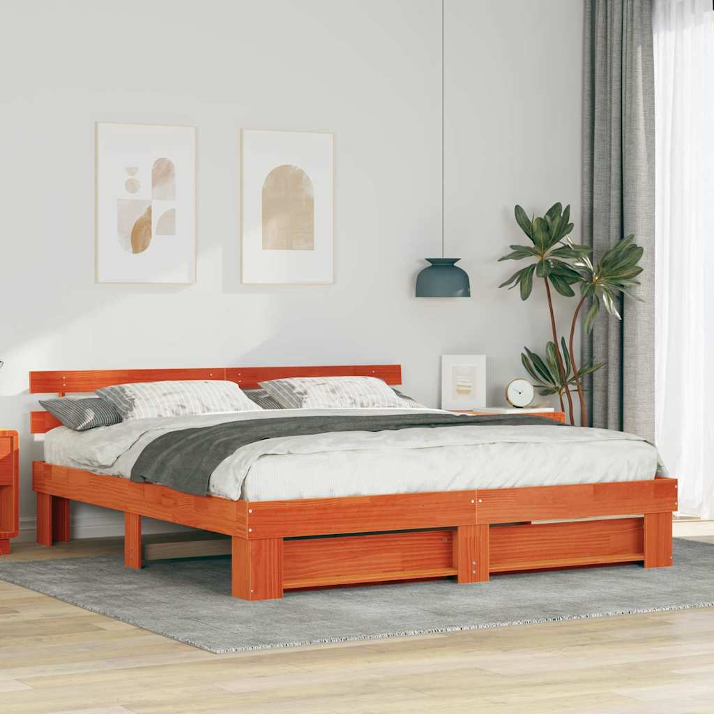Sengestel Med Hovedgærde Brun 180 X 200 Cm Massivt Fyrretræ - Hovedbillede