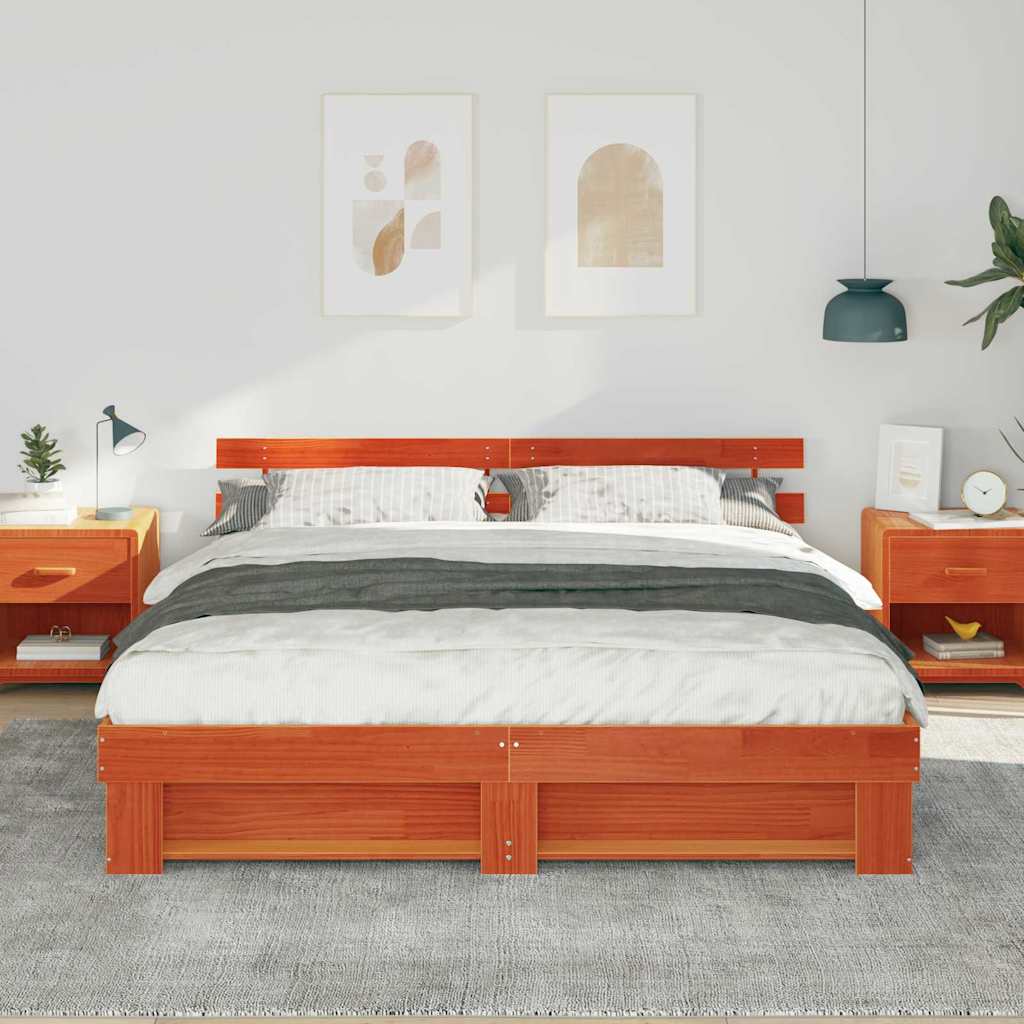 Sengestel Med Hovedgærde Brun 180 X 200 Cm Massivt Fyrretræ - Billede 4