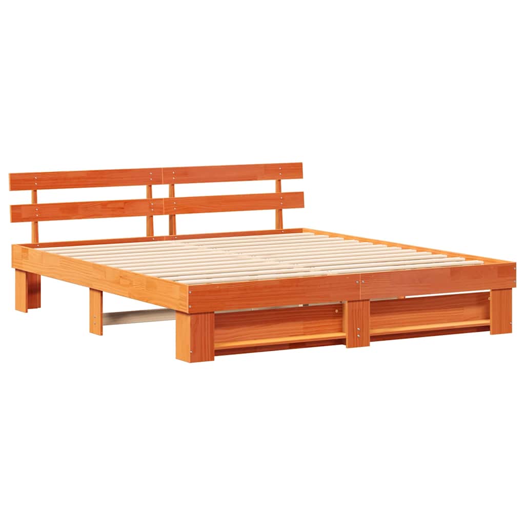 Sengestel Med Hovedgærde Brun 180 X 200 Cm Massivt Fyrretræ - Billede 2