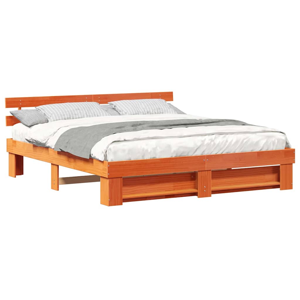 Sengestel Med Hovedgærde Brun 180 X 200 Cm Massivt Fyrretræ - Billede 3